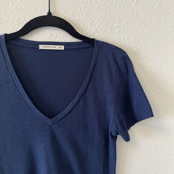Marine Layer Women's T-Shirt Size XS Navy Blue V-neck Tee Minimalist Classic - Picture 4 of 14